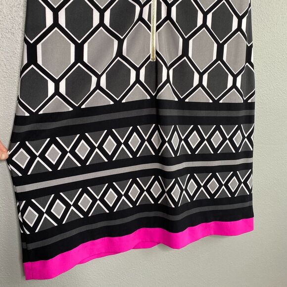 Eliza J Dress Women's 2 Gray Pink Shift Geometric 1/2 Sleeve Art Deco 60's Mod - Picture 6 of 14